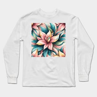 Abstract Pink Pastel Floral Pattern Long Sleeve T-Shirt